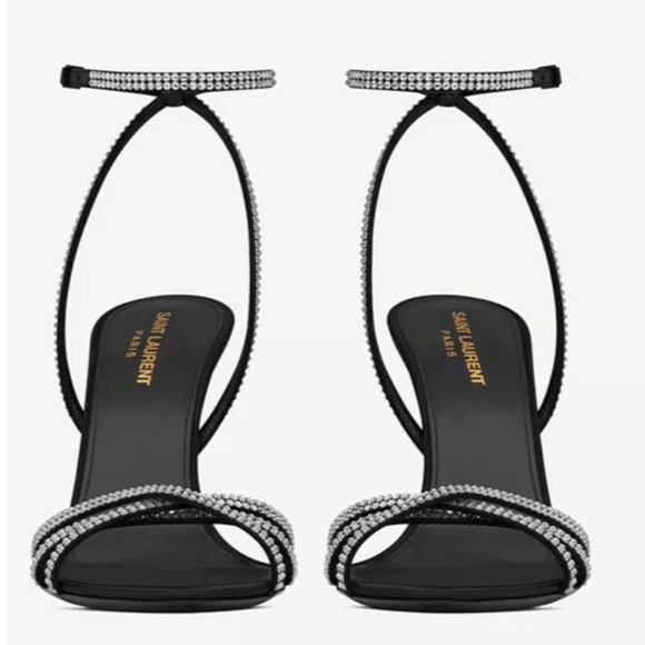 Saint Laurent Ava Strappy Sandals in Crepe Satin w/Rhinestones - NWT, size 39 - Picture 4 of 14